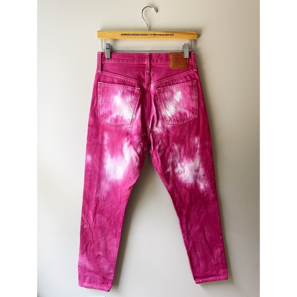 Levis 501 Skinny Jeans Tie Dye Pink Custom New Tags Distressed Button Fly 26x28 - Picture 2 of 8